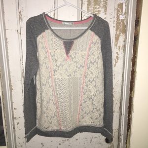 Lace front long sleeve tee